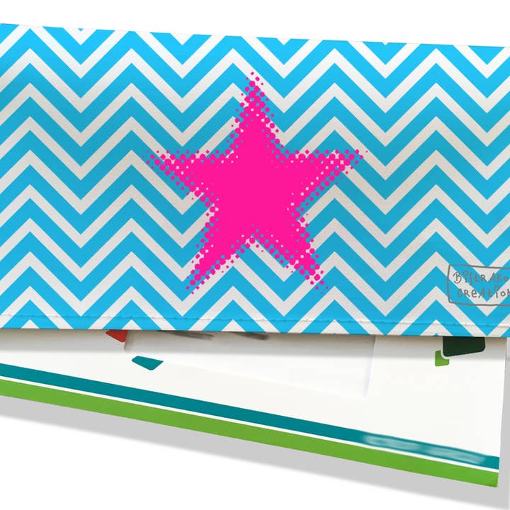 Porta checkbook estrela rosa com chevrons azuis por atacado de BISTRAKOO