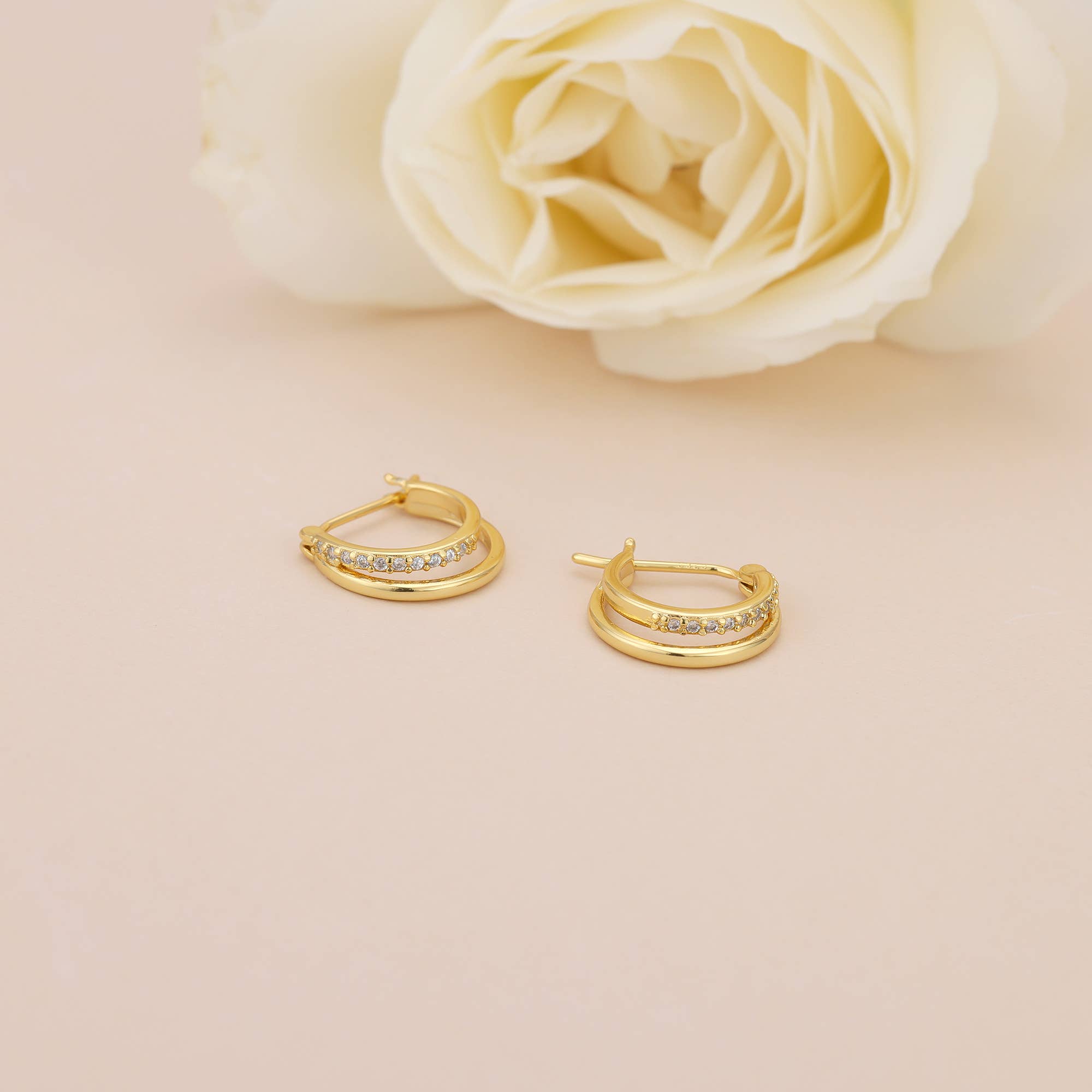 Melange Blanc - Wholesale Hoop Earrings - E072 Double huggie hoop earrings, paved huggie earrings7