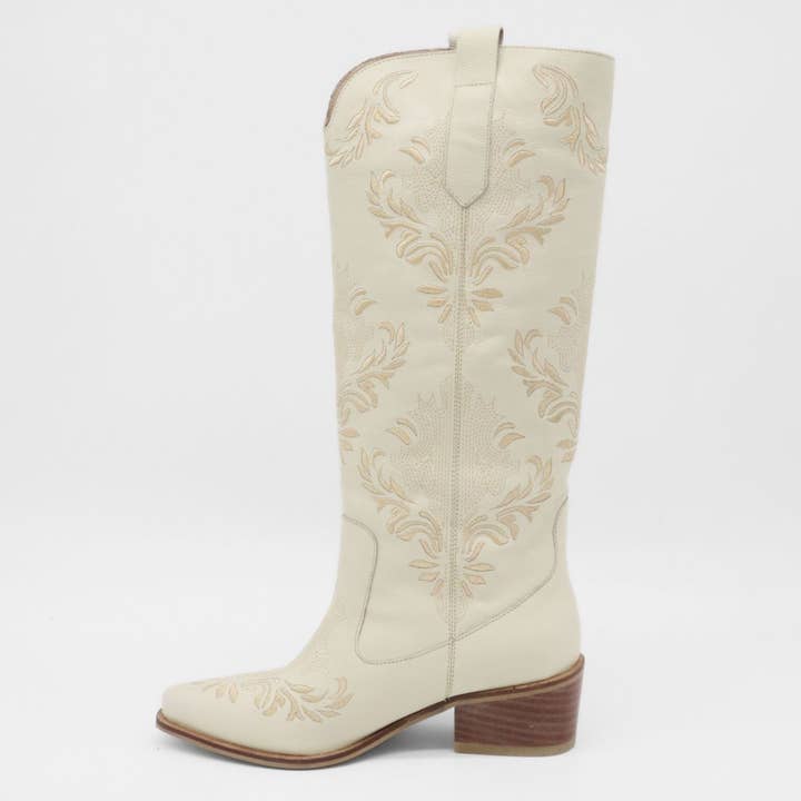 Jolene western cowboy boots in ivory leather women shoes for wholesale on Faire9