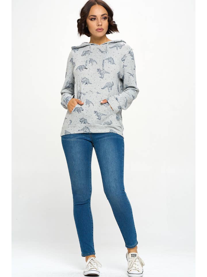 LA Soul - Wholesale Hoodie - Women's - Allover Dinosaur Print Hoodie With Pocket