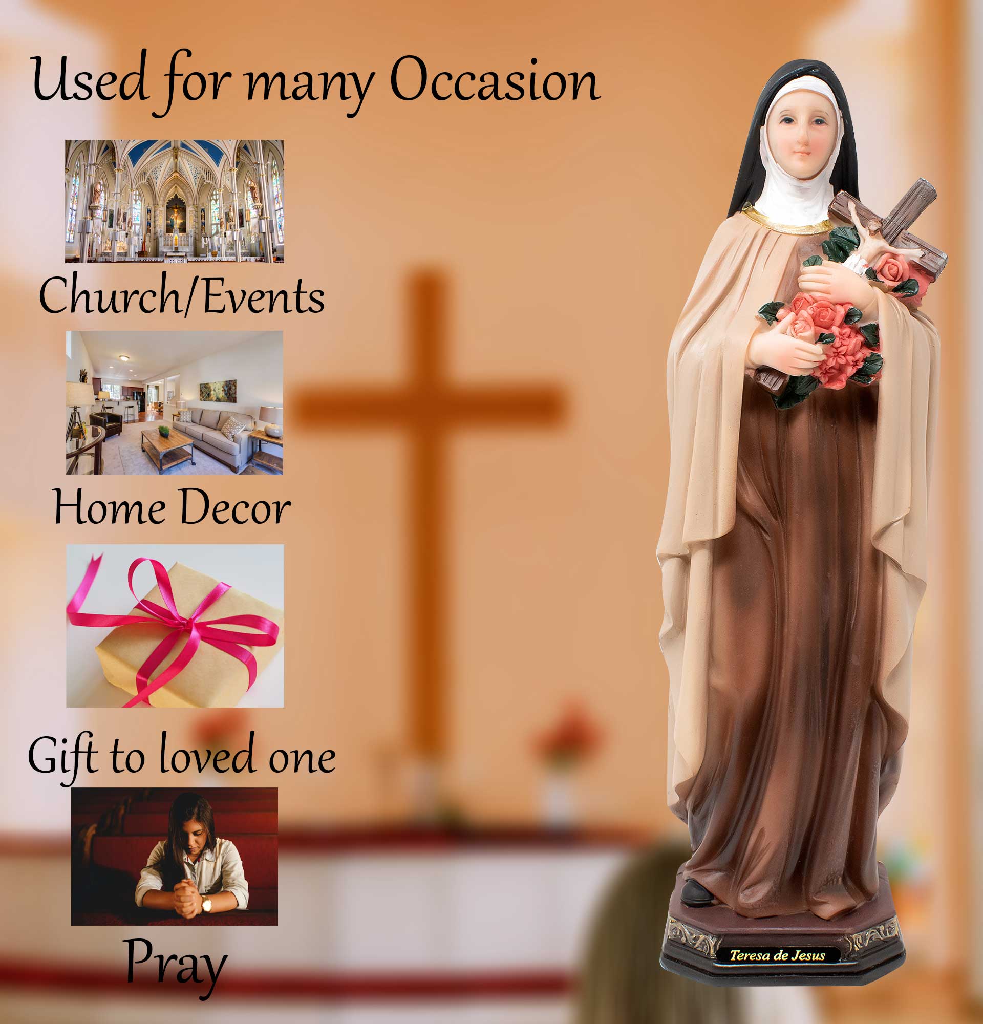 mrcjsales - Wholesale Sculpture - MrcjSales - Teresa of Jesus Resin Statue | Multiple Sizes for Church & Home | Durable & Realistic | Spanish Name | Ideal for Decor, Gifts, Prayers3