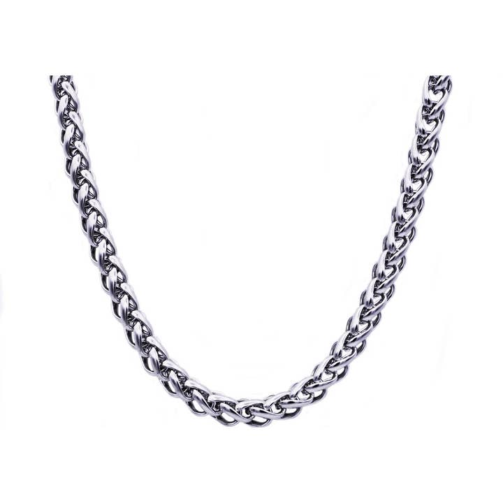 Collana a catena a maglie di grano da uomo in acciaio inossidabile da 8 mm per la vendita all'ingrosso da parte di Blackjack Mens Jewelry