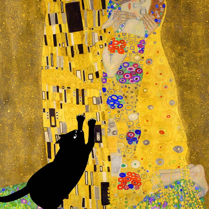 Impresión: El beso de Klimt, con gato añadido para venta al por mayor de Fuffernutter