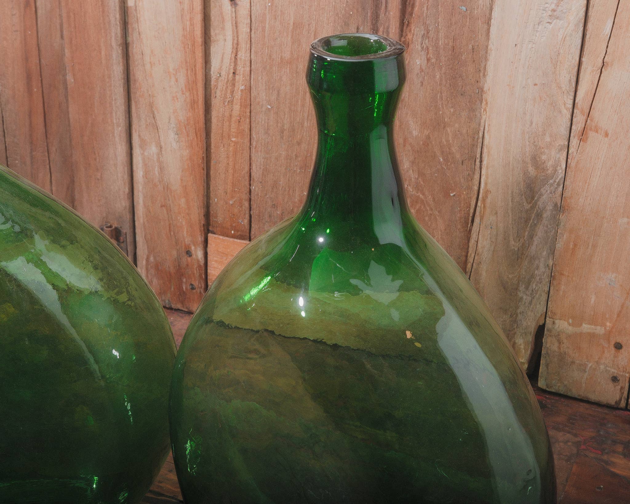 Golden Oldies Antiques - Wholesale Decorative tabletop object - Green Flat Sided Glass Demijohn Bottle5