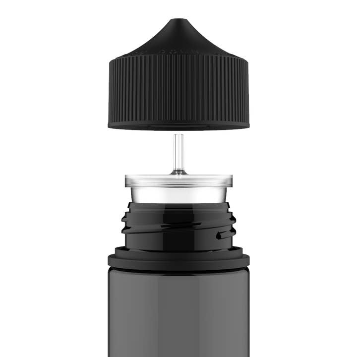 Copackr - Wholesale Travel Container - Chubby Gorilla - 120ML Unicorn Bottle - Transparent Black Bottle / Black Cap - V3