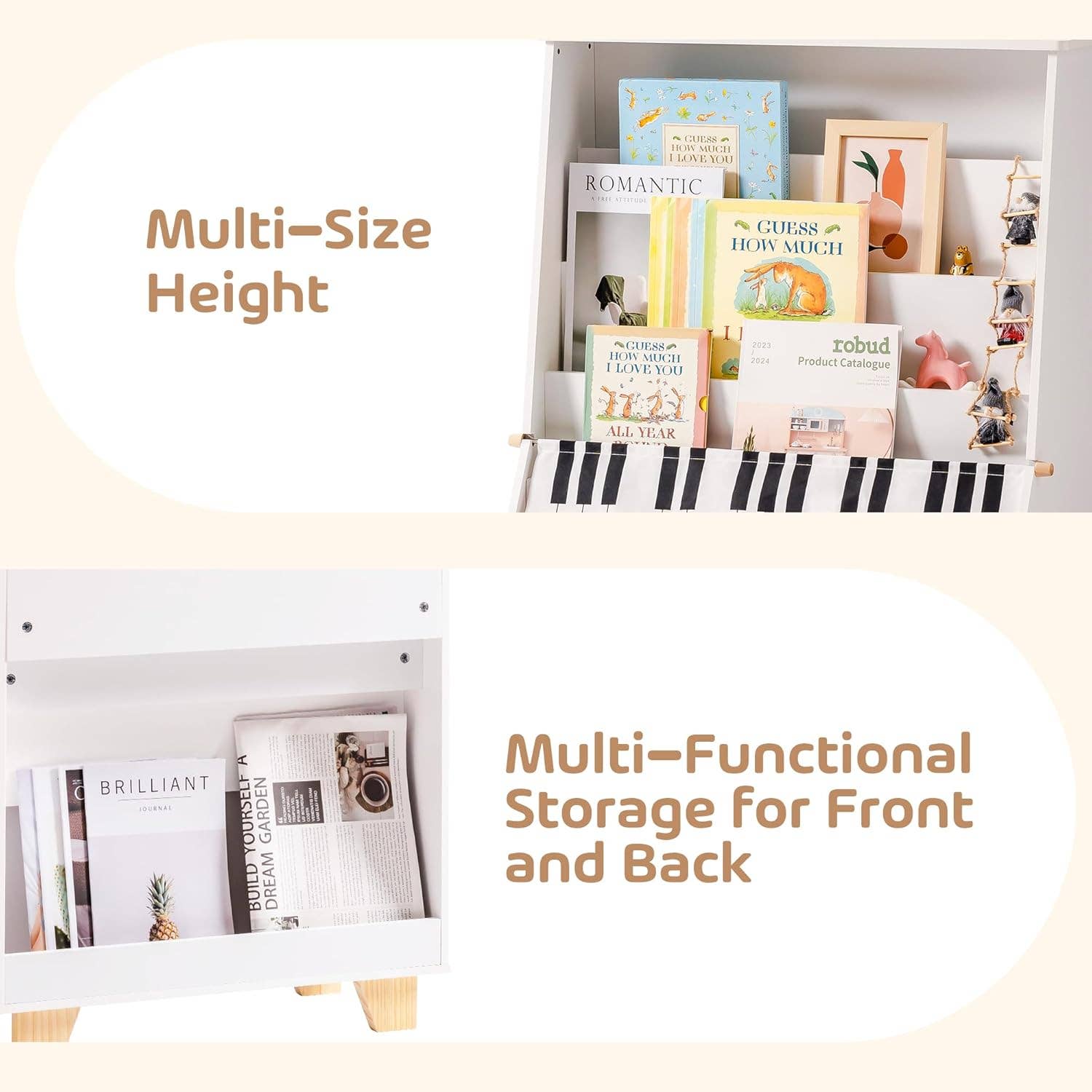 Robud & Mewoofun Official Store - Wholesale Bookcase - ROBOTIME 4-Tier Kid Toddler Bookshelf Front and Back Storage4