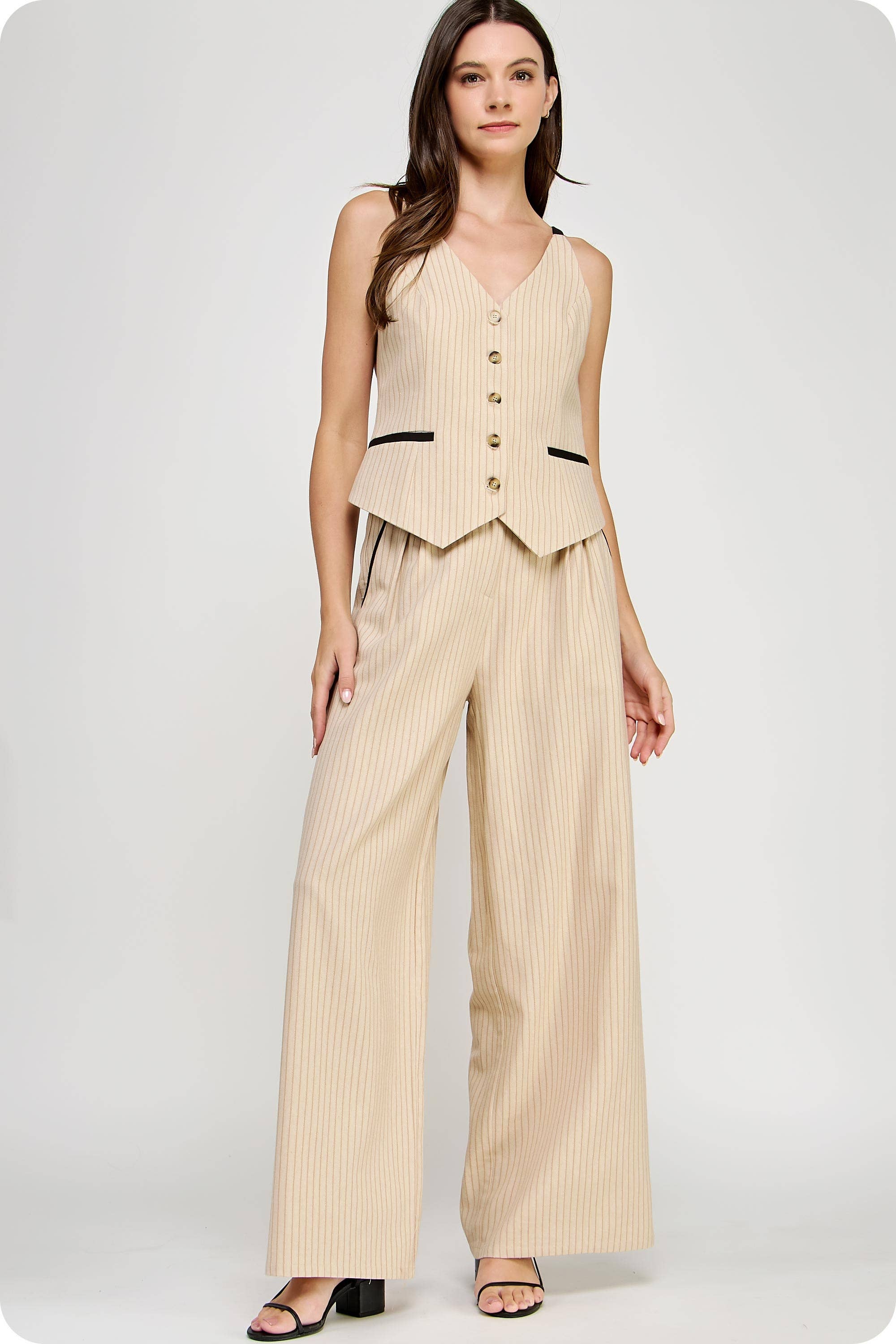 Strut & Bolt – Engroshandel Bukser - Dame – Linnedbukser med kontrastpiping detaljer4