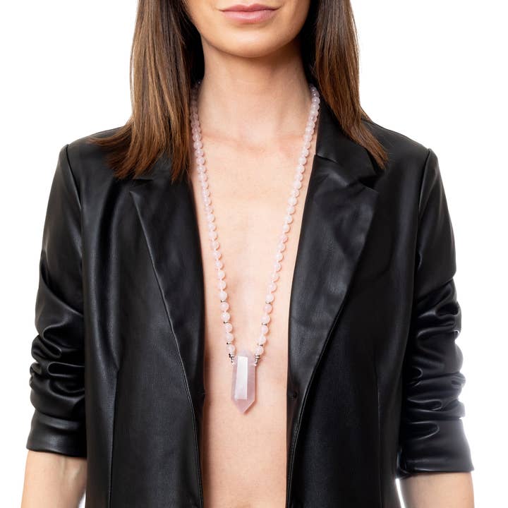 Collar Cuarzo Rosa Doble Terminado 30» para venta al por mayor de Aviva Stanoff Design