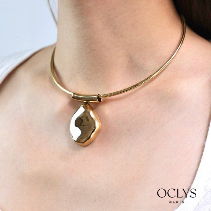 Necklace with gold pendant pattern stainless steel Cleo for wholesale by Oclys