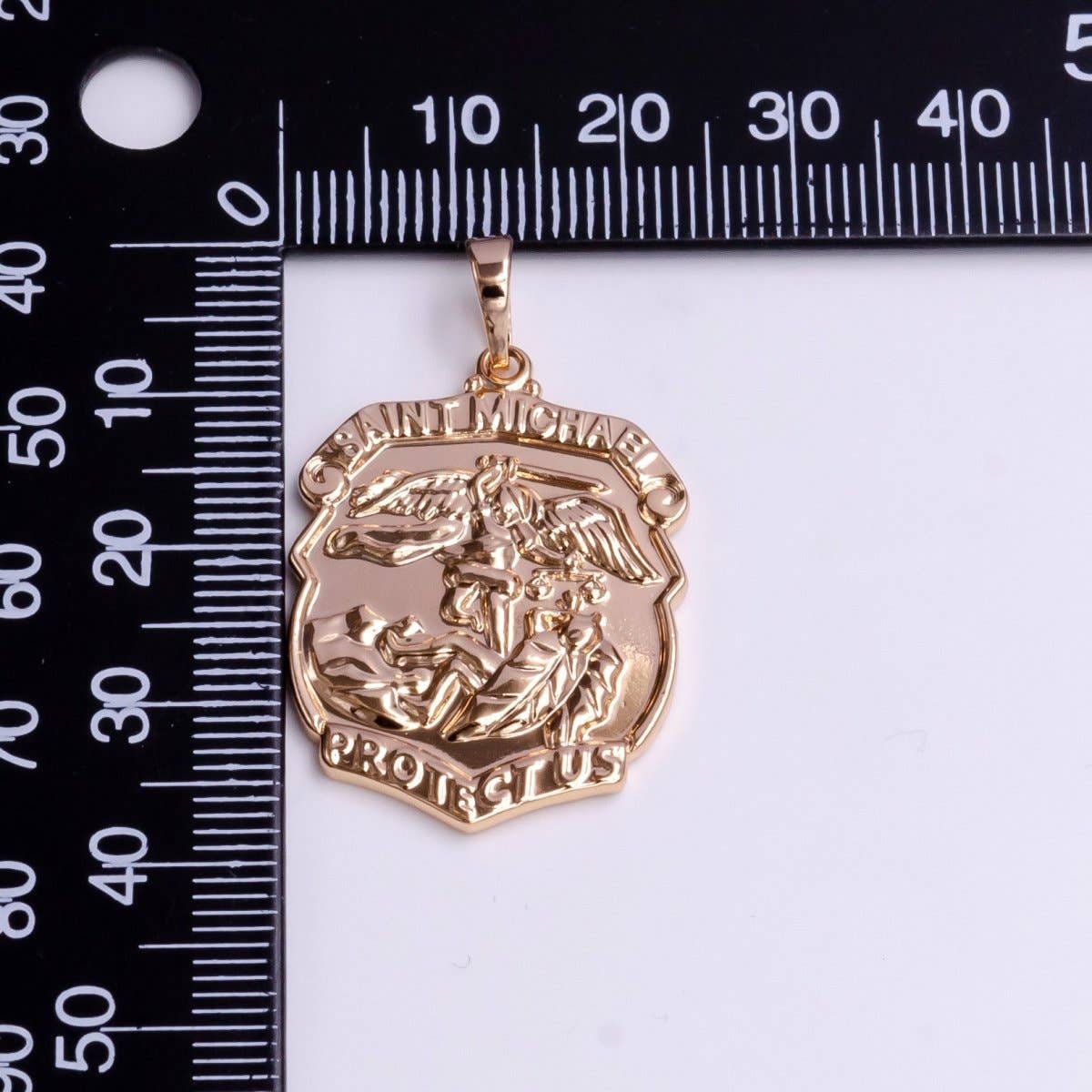 Aim Eternal - Wholesale Individual Charm/Pendant - Saint Michael Protect Us Prayer Engraved Double Sided Rosey Gold Medallion Pendant | AA3962