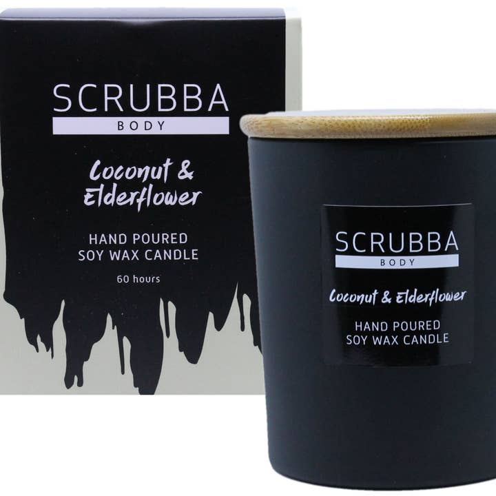 Candela di soia naturale al cocco e sambuco per la vendita all'ingrosso da parte di Scrubba Body