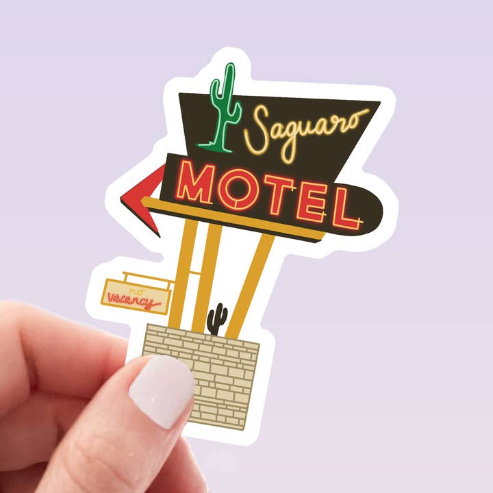 Adesivo impermeabile retrò Saguaro Motel per la vendita all'ingrosso da parte di Saguaro Creative Co.