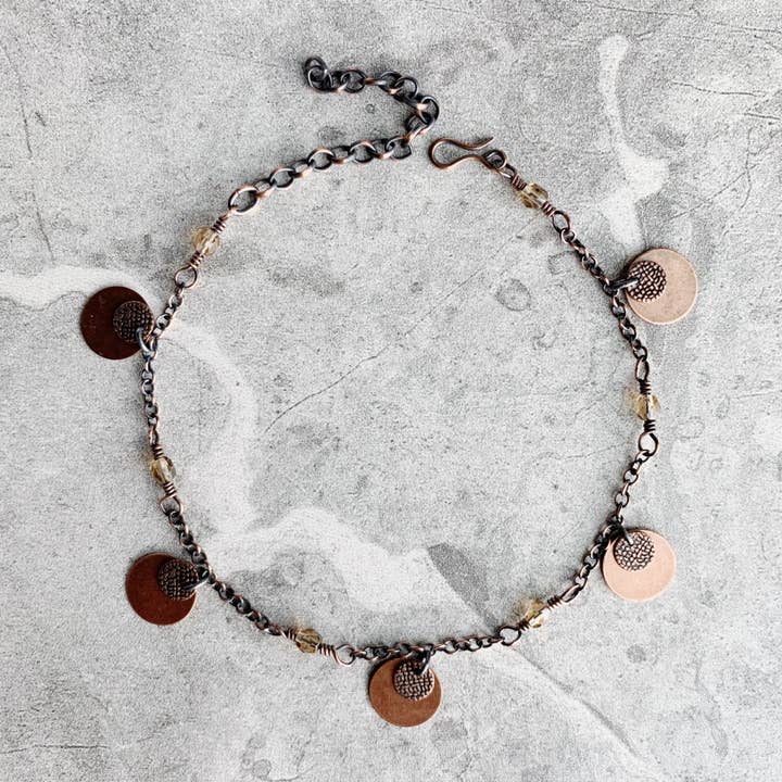LITVA'S Jewelry - Wholesale Anklet - Lavish - Smoke Topaz Beaded Anklet Copper Coin Drops