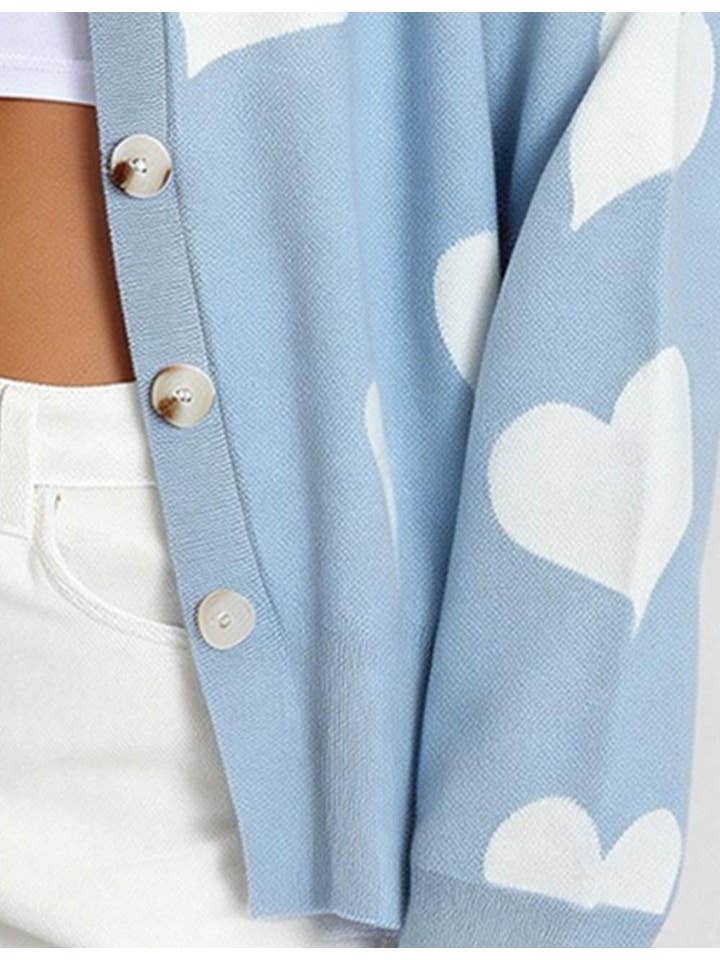 Sweetkama – Cardigan - Mulher por atacado – Cardigan feminino com coração e botões, gola redonda, modelo 23687