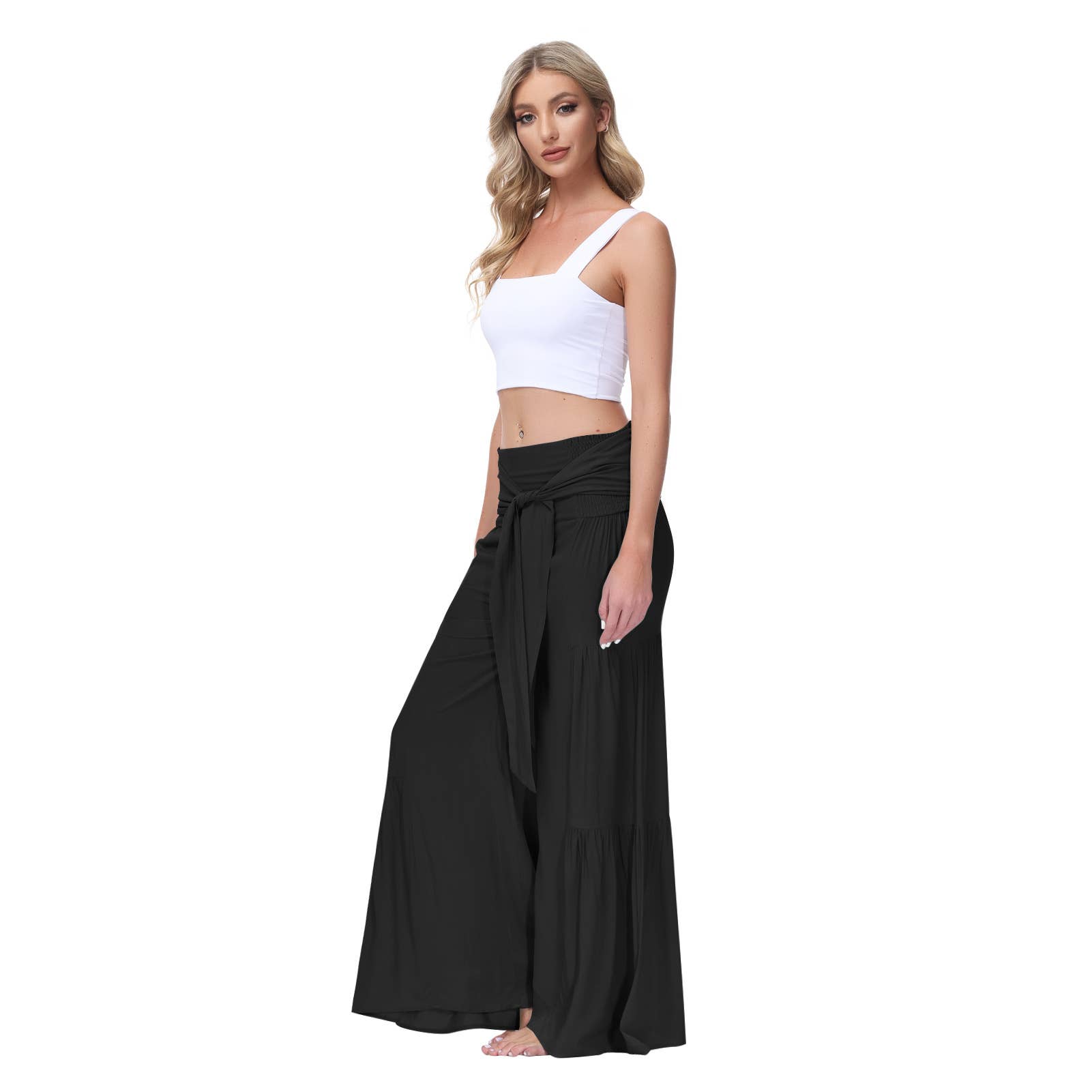 Lily Clothing - Wholesale Pants - Women's - Loose tight straps pleated waists Wide-leg pants1