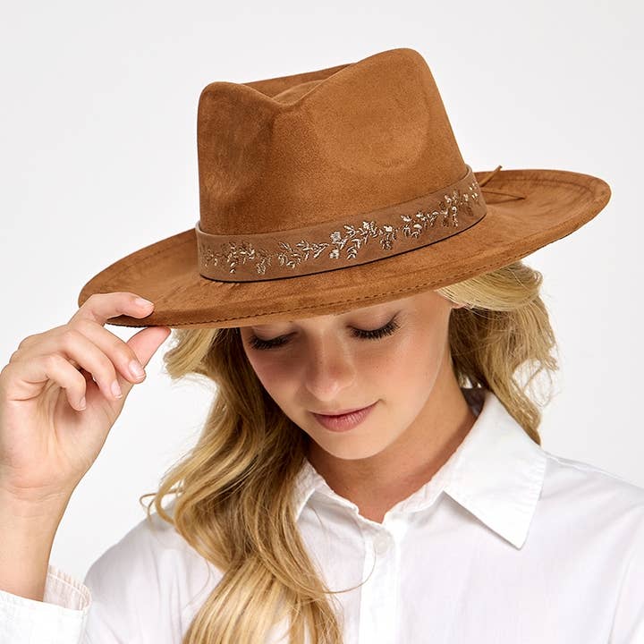 Embroidered Flower Strap Fedora Hat for wholesale by The Looks by Fame Accessories