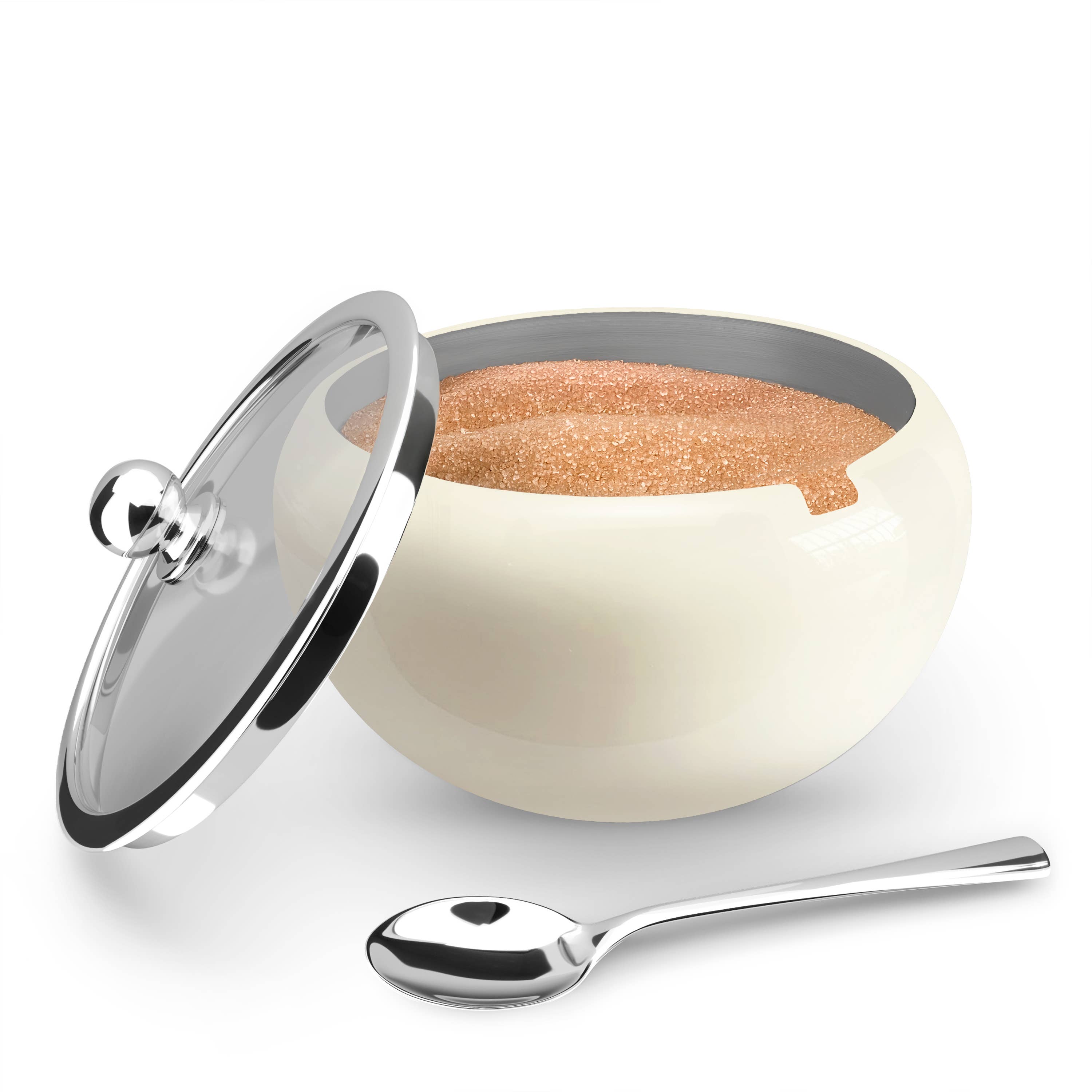 Kook - Wholesale Bowl - Kook Large Stainless Steel Sugar Bowl, Lid & Spoon, 16 oz10