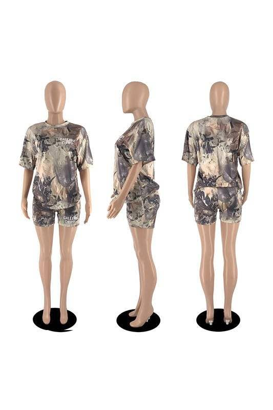 Flarix - Wholesale Lounge Set - Women's - camou graphic tee and shorts set4