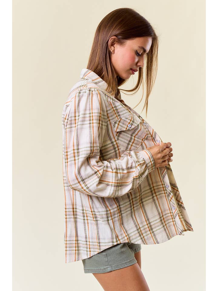 Doe and Rae – wholesale Tröja med knappar – Dam – FLANELL RUTIG BLUS MED TRYCKKNAPPAR - 44706T7