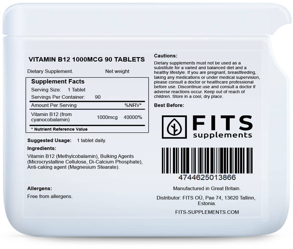 FITS - Wholesale Oral Supplement/Vitamin - Vitamin B12 1000mcg 90 Tablets1