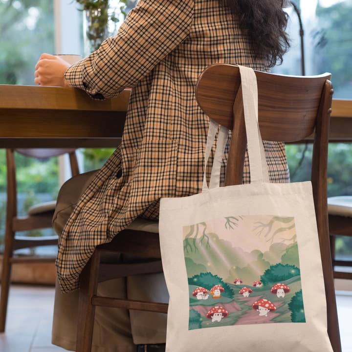 Laney's Castle - Wholesale Tote Bag - Unisex - Mushroom Party Canvas Tote Bag – Cottagecore Fall Design7