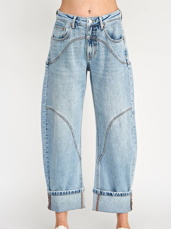 P81308ML-PLUS HIGH RISE BARREL WIDE CUFF for wholesale by SAIGE DENIM