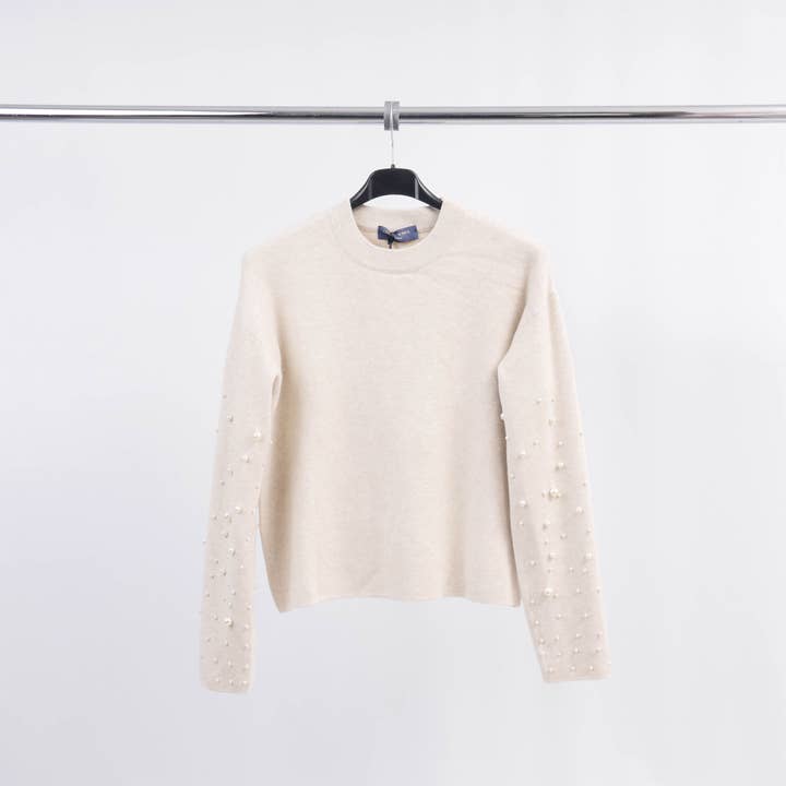 Cecile Wang – wholesale Knitted jumper – Women′s – Round neck sweater with pearls on the sleeves DSY242261