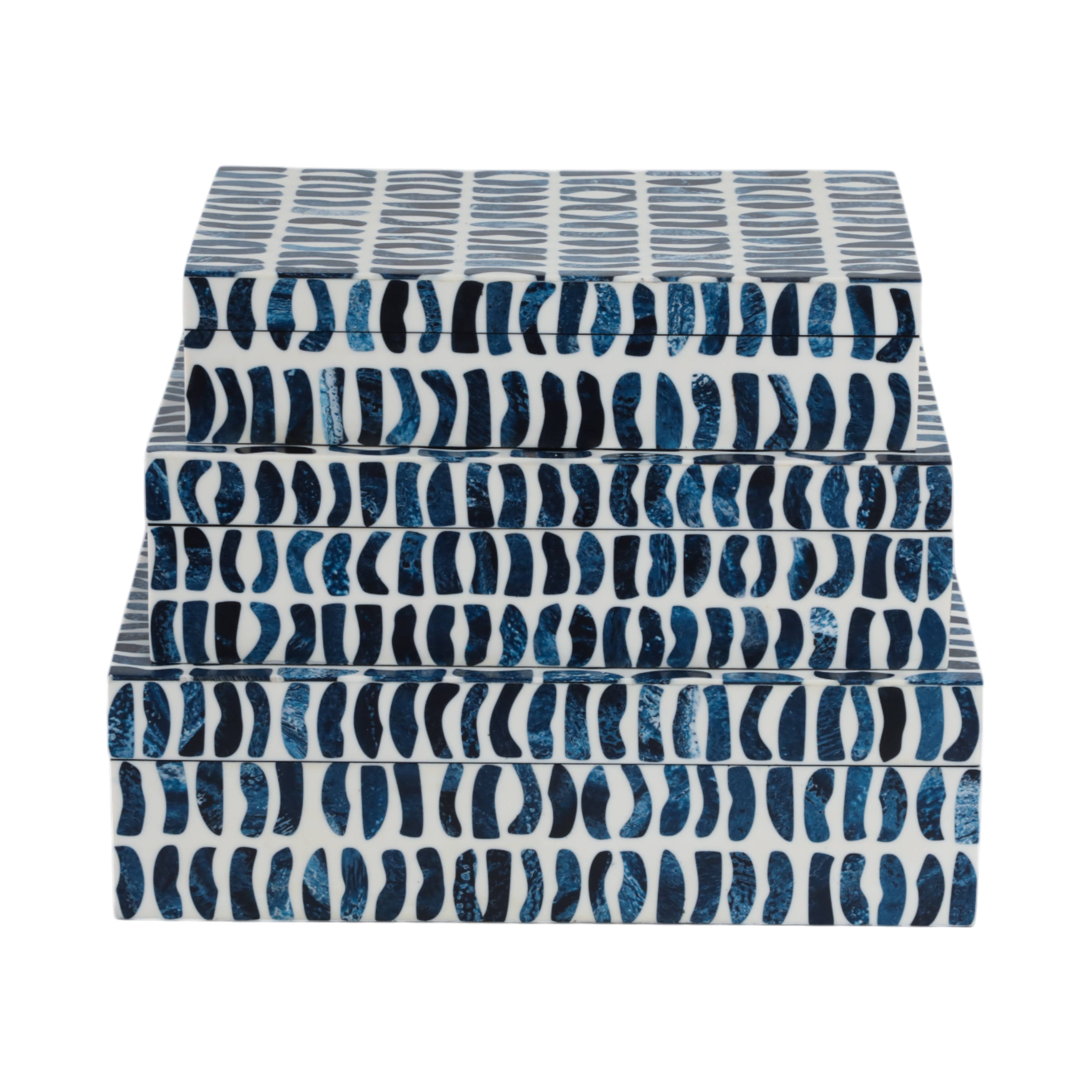 Sagebrook Home - Wholesale Decorative Box - Boxes Set of 3 - Blue/White Resin Inlay Pieces, 10/11/12 in.5