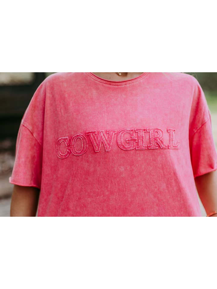 Pink MK490 Cowgirl Acid Washed SL Tee for wholesale on Faire