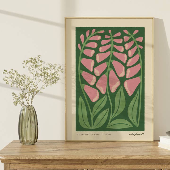 Bird & Co Studio - Wholesale Art print - Foxglove | Modern-Retro Wildflower Art Print | Wall Decor1
