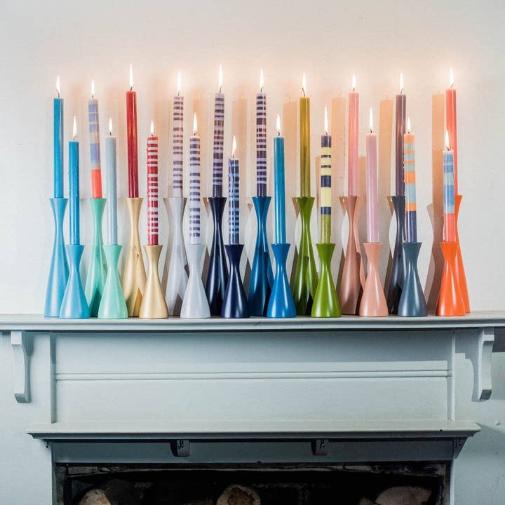 British Colour Standard North America - Wholesale Tapered Candle/Candlestick - BRITISH COLOUR STANDARD - 25cm / 10'' H - STRIPED ABSTRACT Pack of all 3 Stripes Eco Dinner Candles, Gift Box of 63