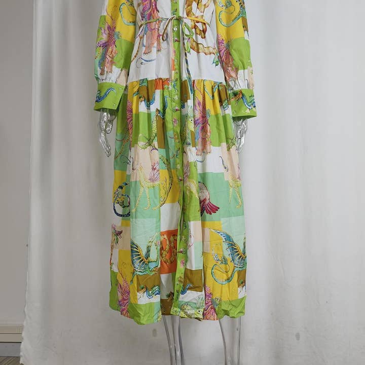 Lily Clothing - Wholesale Dress - Women's - LANTERN SLEEVE PRINTED LAPEL LONG-SLEEVED DRESS16