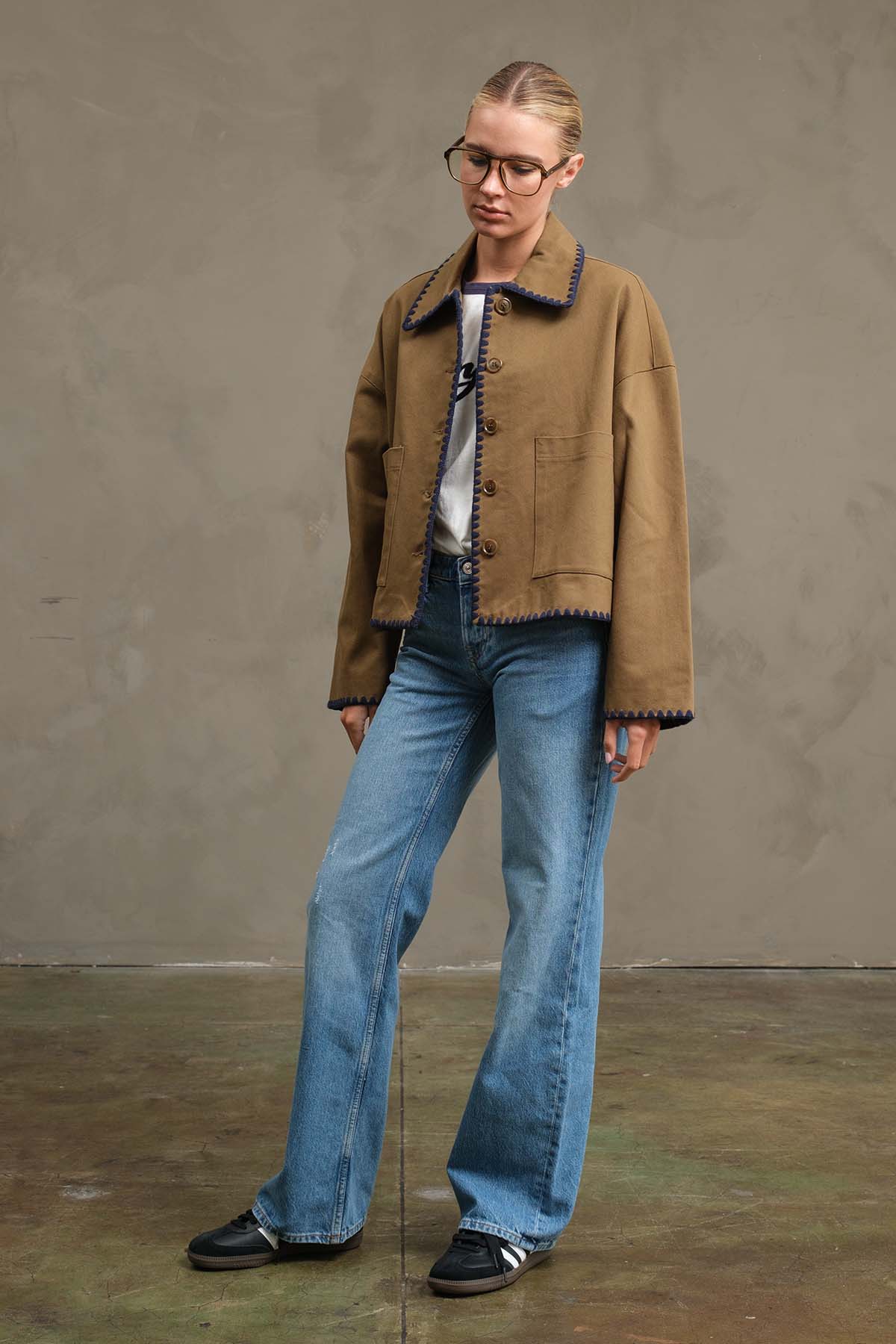 OLIVE Collar Jacket with Contrast Stitching - RJ1044 for wholesale on Faire7