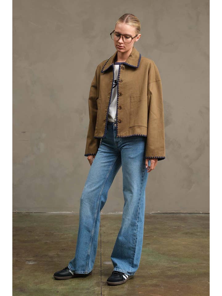 OLIVE Collar Jacket with Contrast Stitching - RJ1044 for wholesale on Faire7