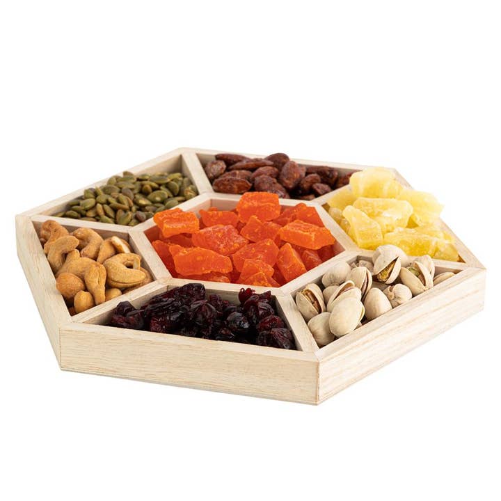 Hammont - Wholesale Serving Tray - Hexagon Sectional Wooden Trays 2 Pack 10.5"X10.5"X1"
