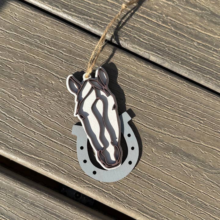 Dark Horse Dream Designs LLC - Wholesale Ornament - Wooden Line Art Horse Head Christmas Ornament
