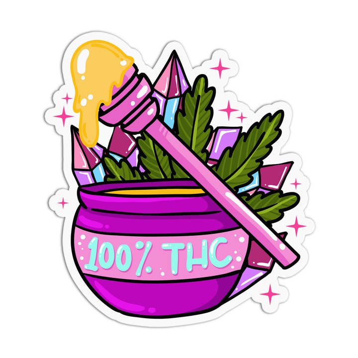 Canna 100% THC Textured Stickers for wholesale by Girls Printing House