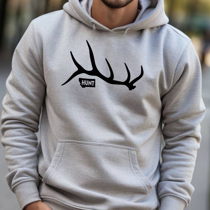 Back Road Designs - Wholesale Hoodie - Men's - MEN'S MONTANA HUNT SHED HOODIE -GREY HEATHER