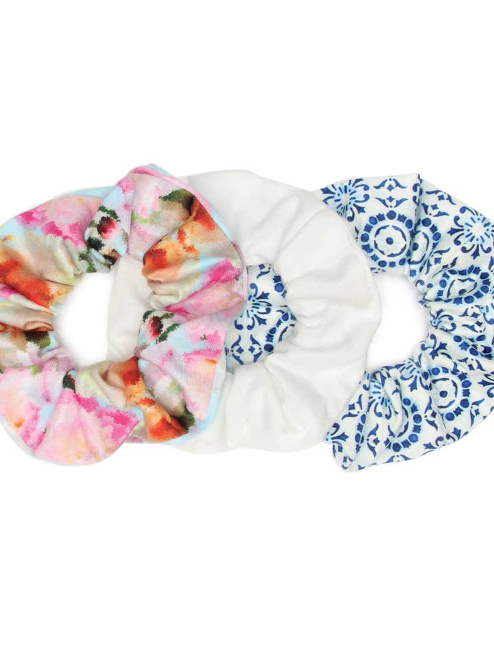 Lot de 3 chouchous en tricot en jersey pivoine Splendor pour la vente par BANDED