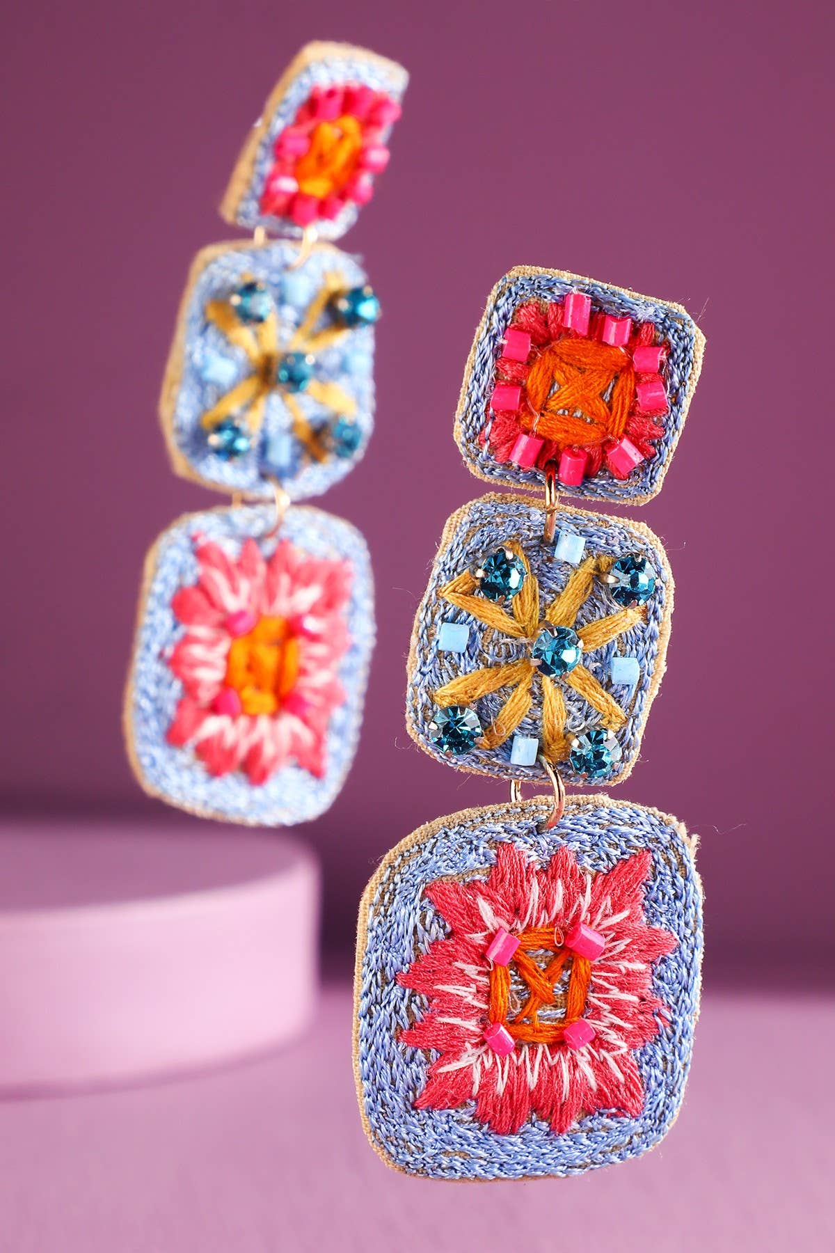 Urbanista - Wholesale Dangle Earrings - Hand Sewed Indian Flower Dangle Earrings 6