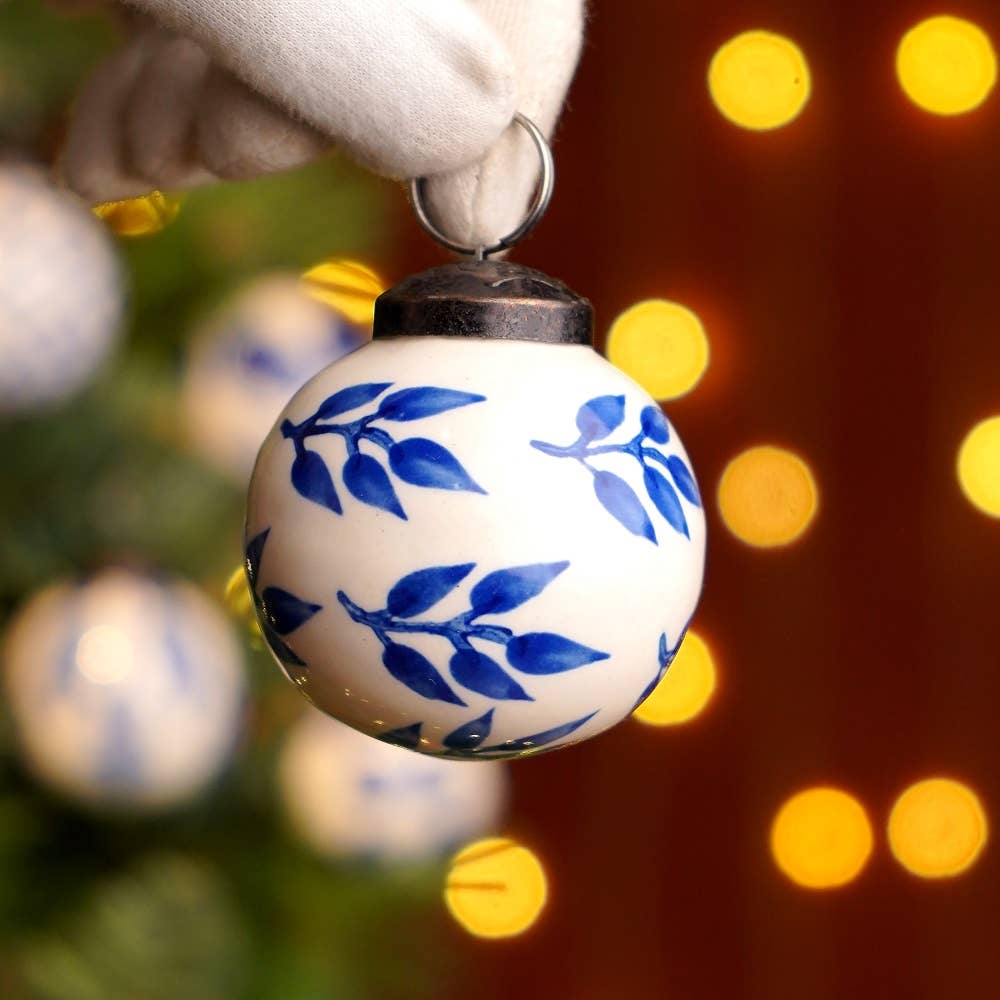 24 Ceramic Blue White Balls Christmas Ornaments for wholesale on Faire