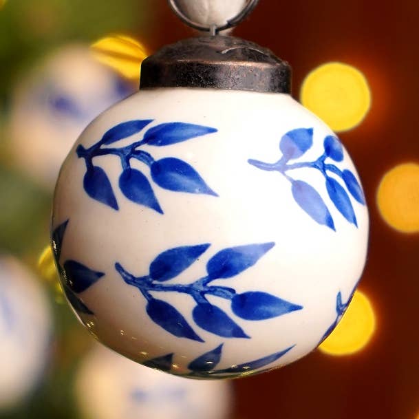 24 Ceramic Blue White Balls Christmas Ornaments for wholesale on Faire0