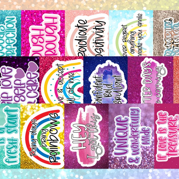 Small Biz Supplies - Wholesale Stationery/Notecard Set - Positive Affirmation Cards - 20 Pack - Glitter Rainbow1