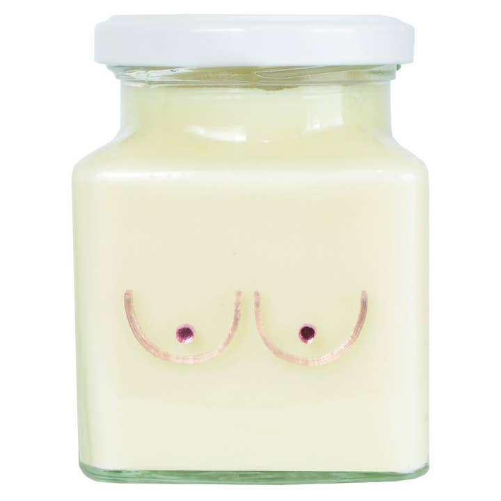 Pink Ribbon Cream Boobs Square Candle for wholesale by Flamingo Candles