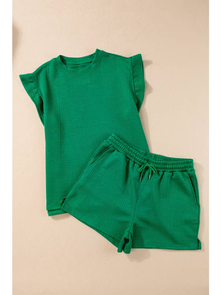 Aapparella - Vente Ensemble de vêtements d'intérieur – femme - Ensemble t-shirt et short à volants texturés unis pour femmes | S-2XL6