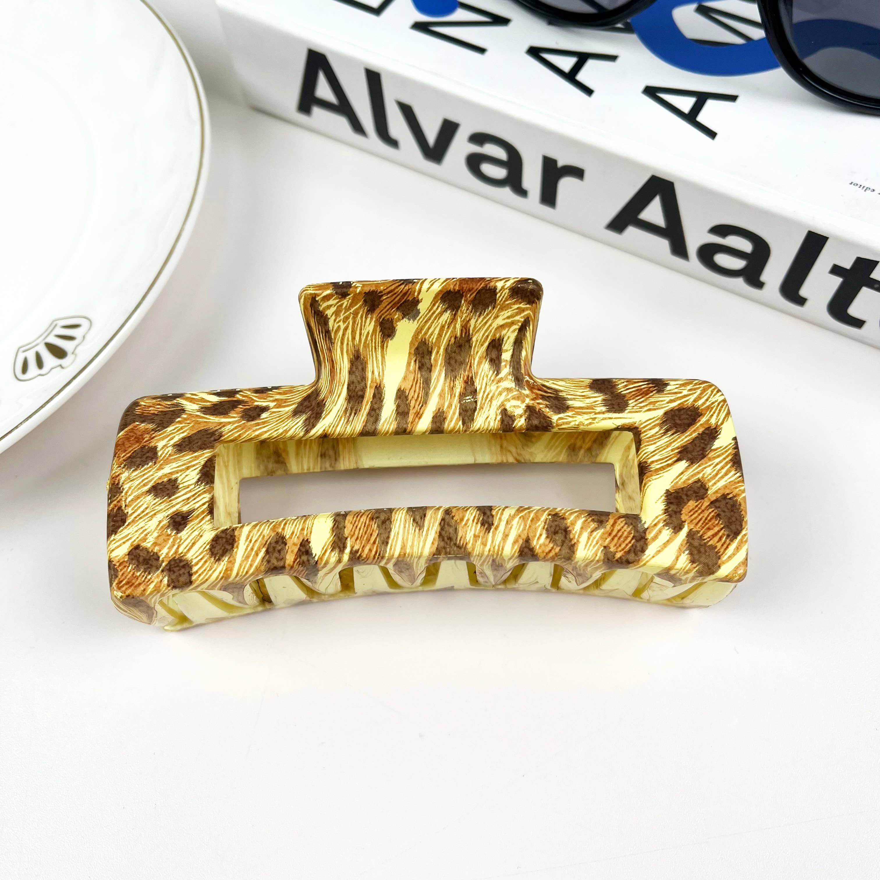 SoapElenGlen - Venta al por mayor Horquilla para el pelo - Mujer - Pinza rectangular para el pelo con estampado de leopardo a rayas1