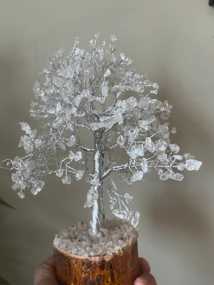 Clear Quartz Gemstone Tree (600 chips Silver wire Tree) for wholesale by jiomind