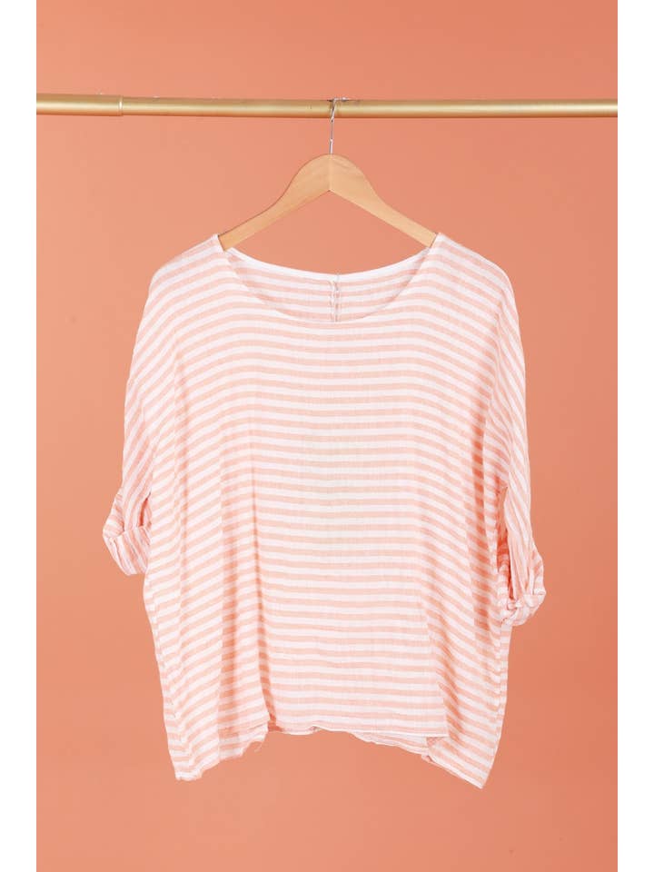 la maison des fibres naturelles - Wholesale Blouse - Women's - STRIPED COTTON LINEN TOP 61101