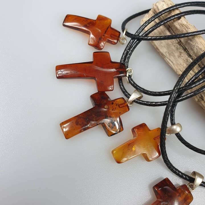 AmberLithuania - Wholesale Individual Charm/Pendant - Amber Cross. Raw amber pendant, gemstone cabochon,