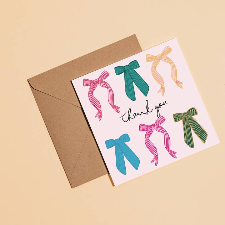Bow Thank you Greetings Card for wholesale by Fi Moszoro Design & Illustration